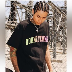 HOMME FEMME Homme+Femme Rainbow Black Short Sleeve Crew neck T-Shirt